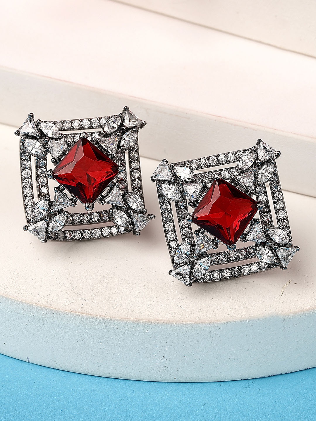 

KARATCART Silver Plated American Diamond Studs Earrings