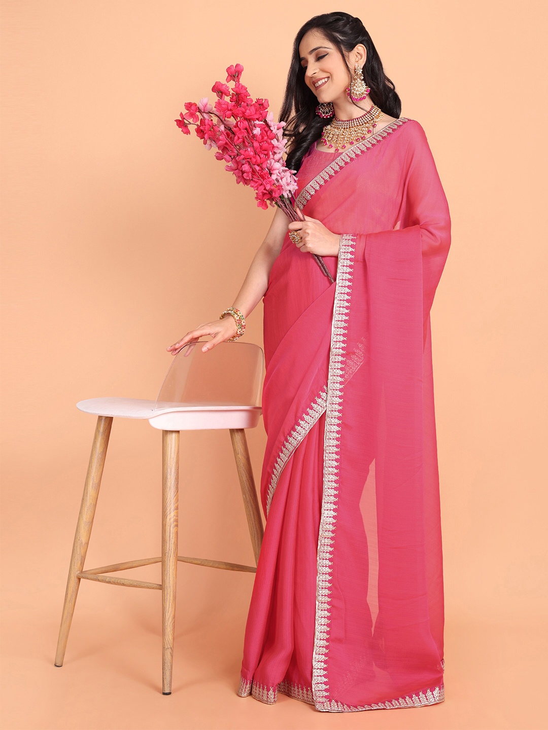 

Somras Embroidered Zari Saree, Pink