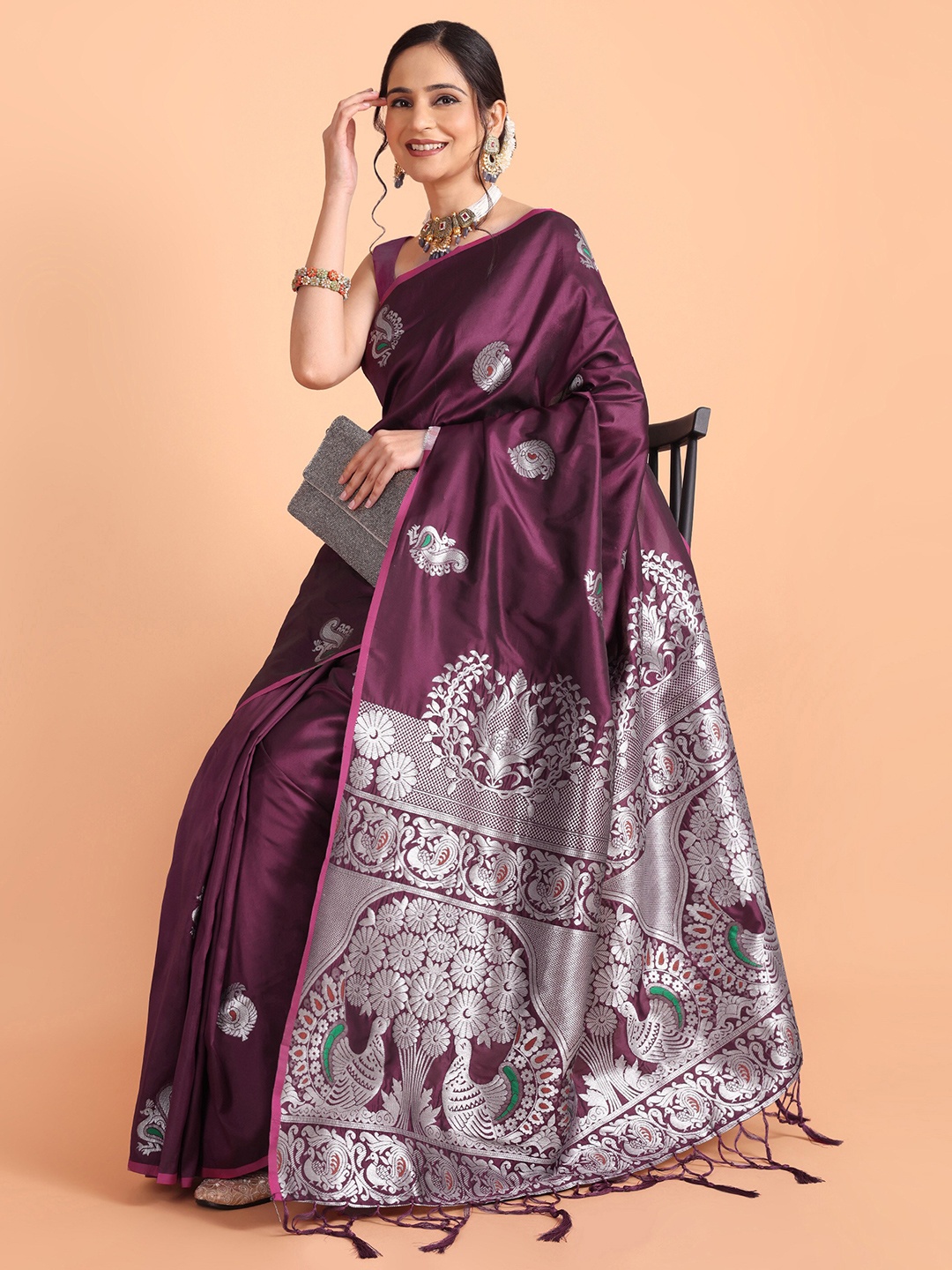 

Somras Ethnic Motifs Zari Banarasi Saree, Purple