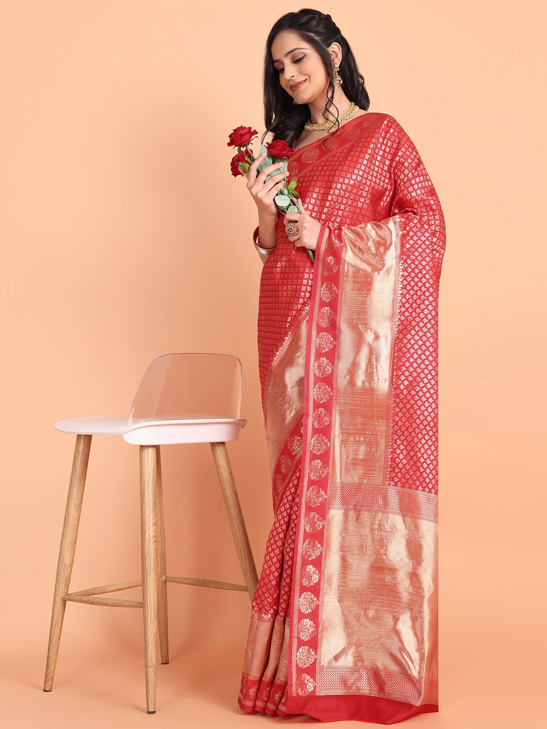 

Somras Floral Zari Dharmavaram Saree, Red