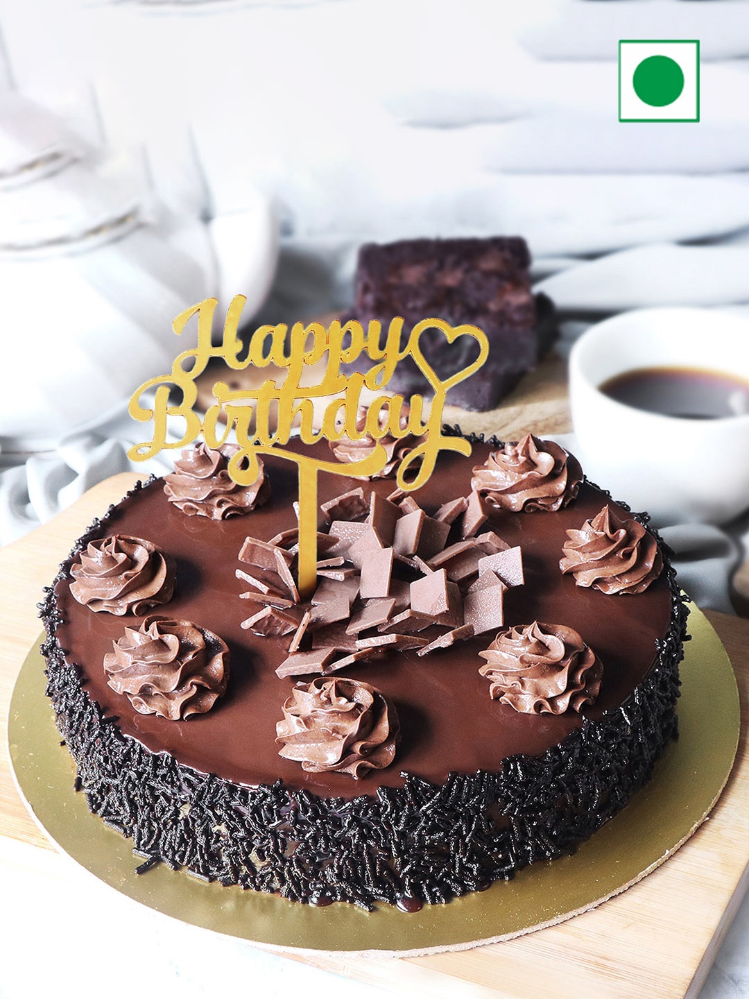 

IGP Delectable Chocolate Truffle Flavour Eggless Round Birthday Cake- 500 gm, Brown