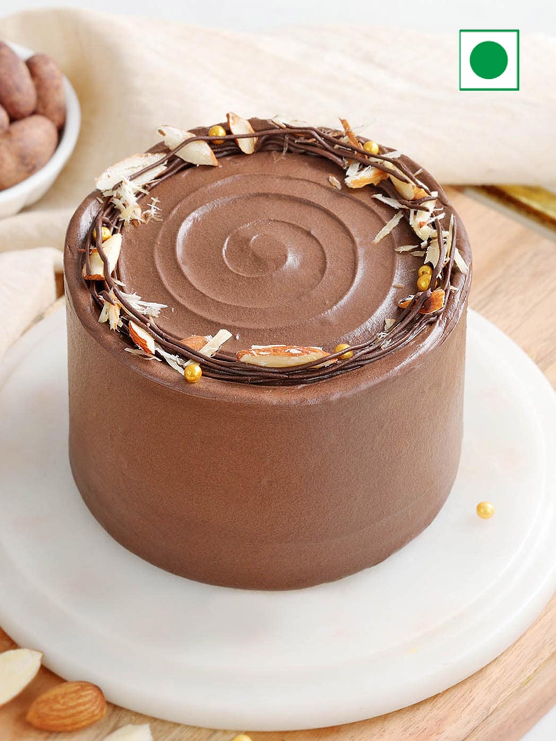 

IGP Almond Drizzle Truffle Chocolate Flavor Eggless Round Cake- 500 Gms, Brown