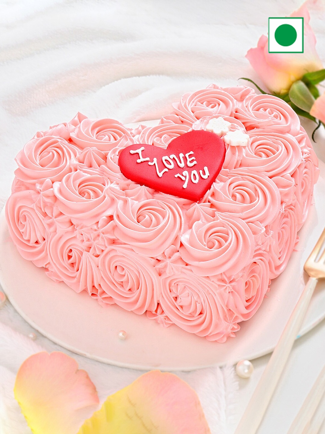 

IGP Delectable Symphony Flavor Eggless Heart Rosette Cake- 500 G, Pink