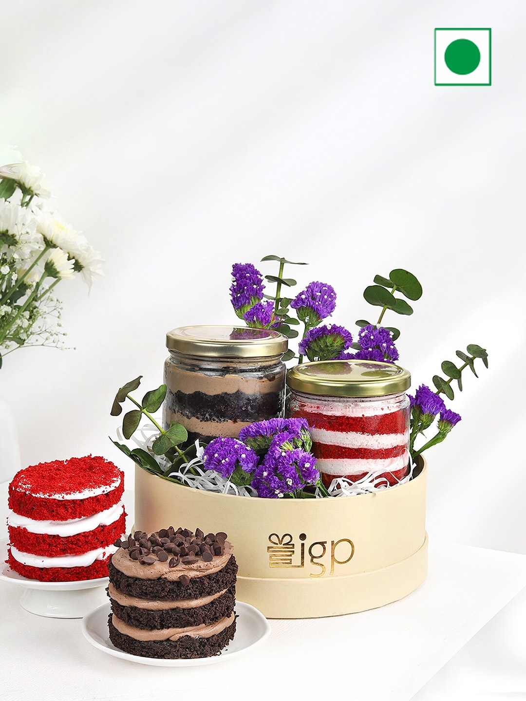 IGP 2 Licious Jar Cake Flavours In A Jar with Flowers, Red