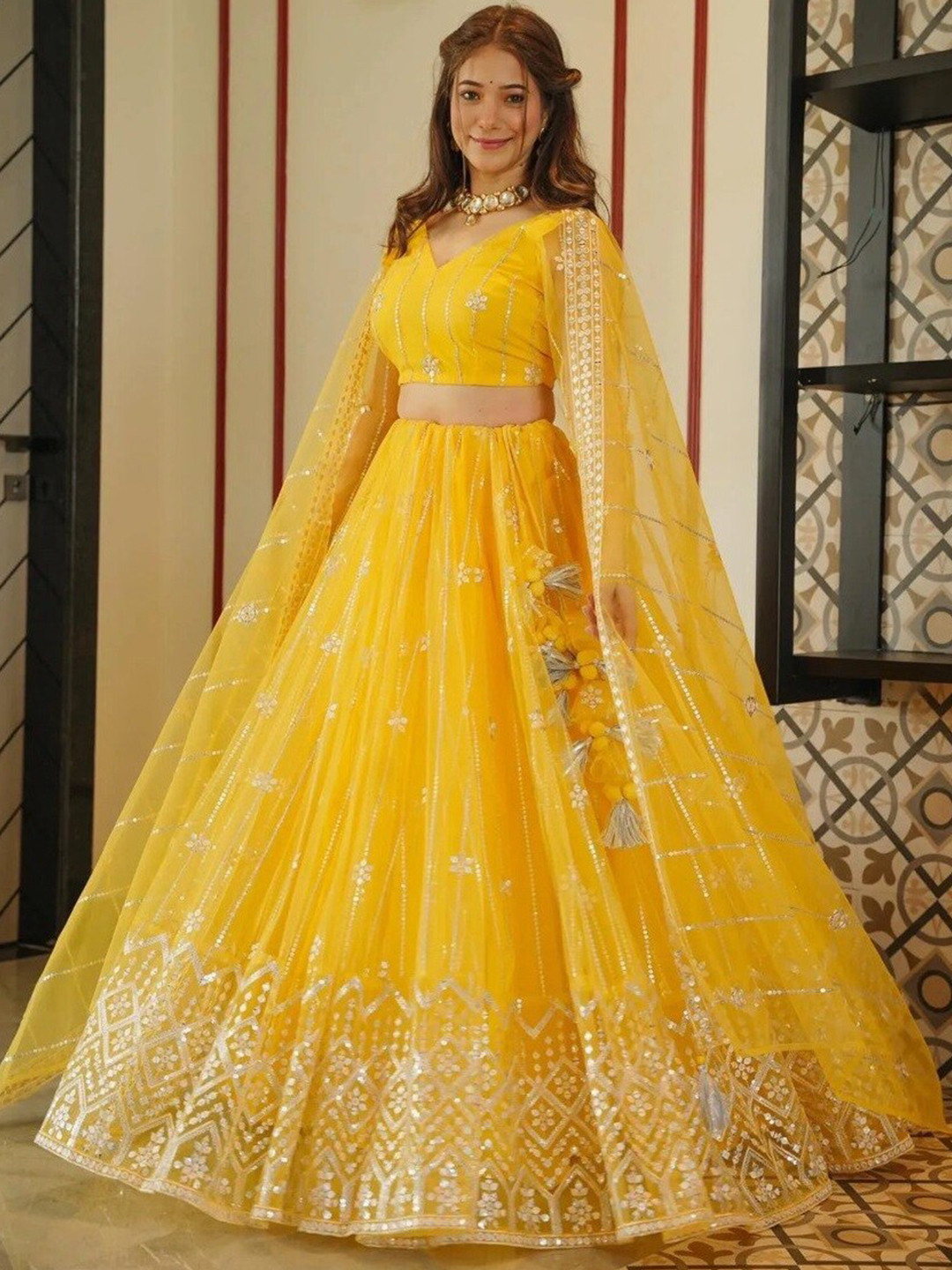 

Fashion Basket Embellished Sequinned Semi-Stitched Lehenga & Blouse With Dupatta, Yellow
