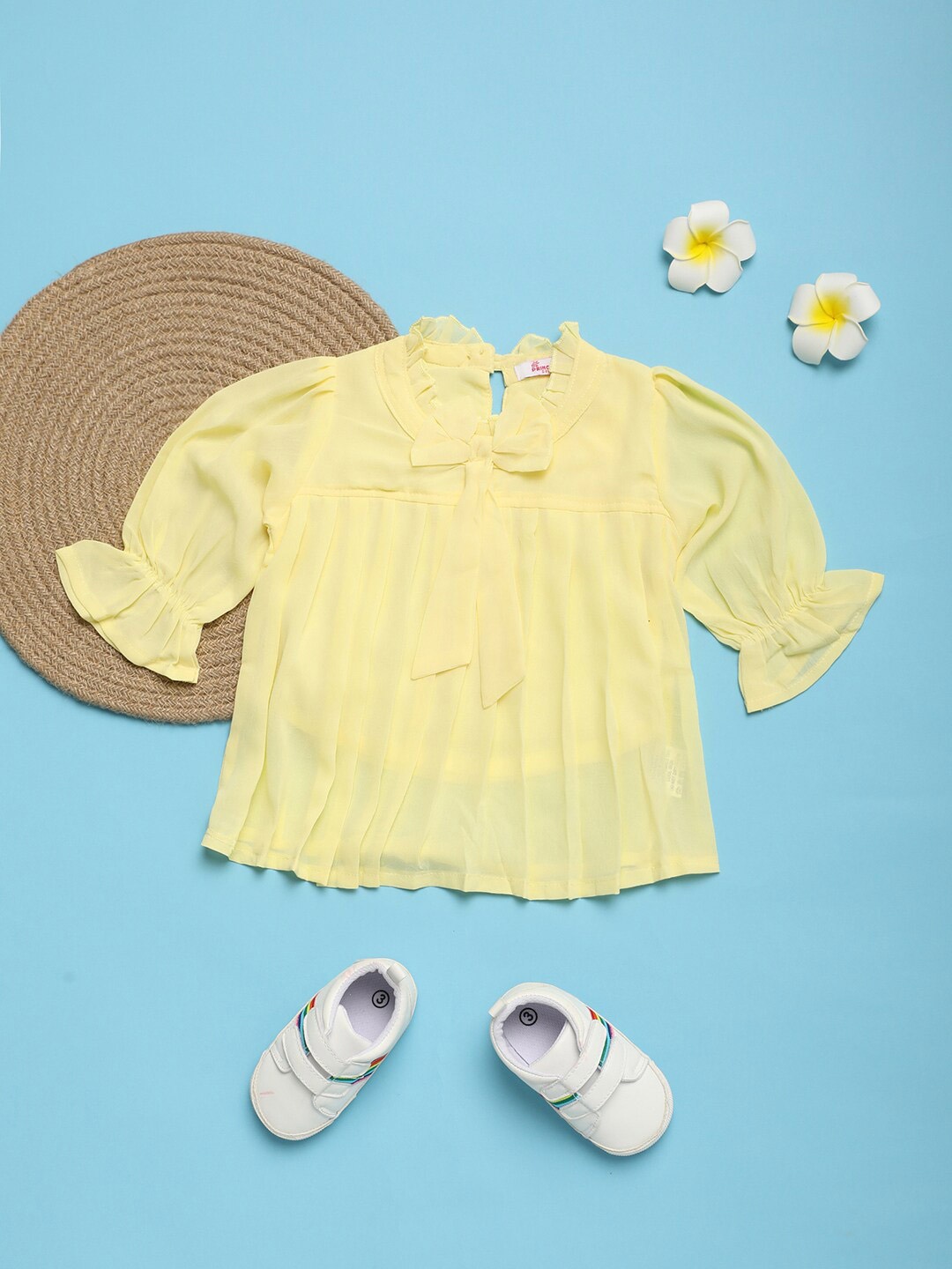 

V-Mart Girls Pleated Cotton Top, Yellow