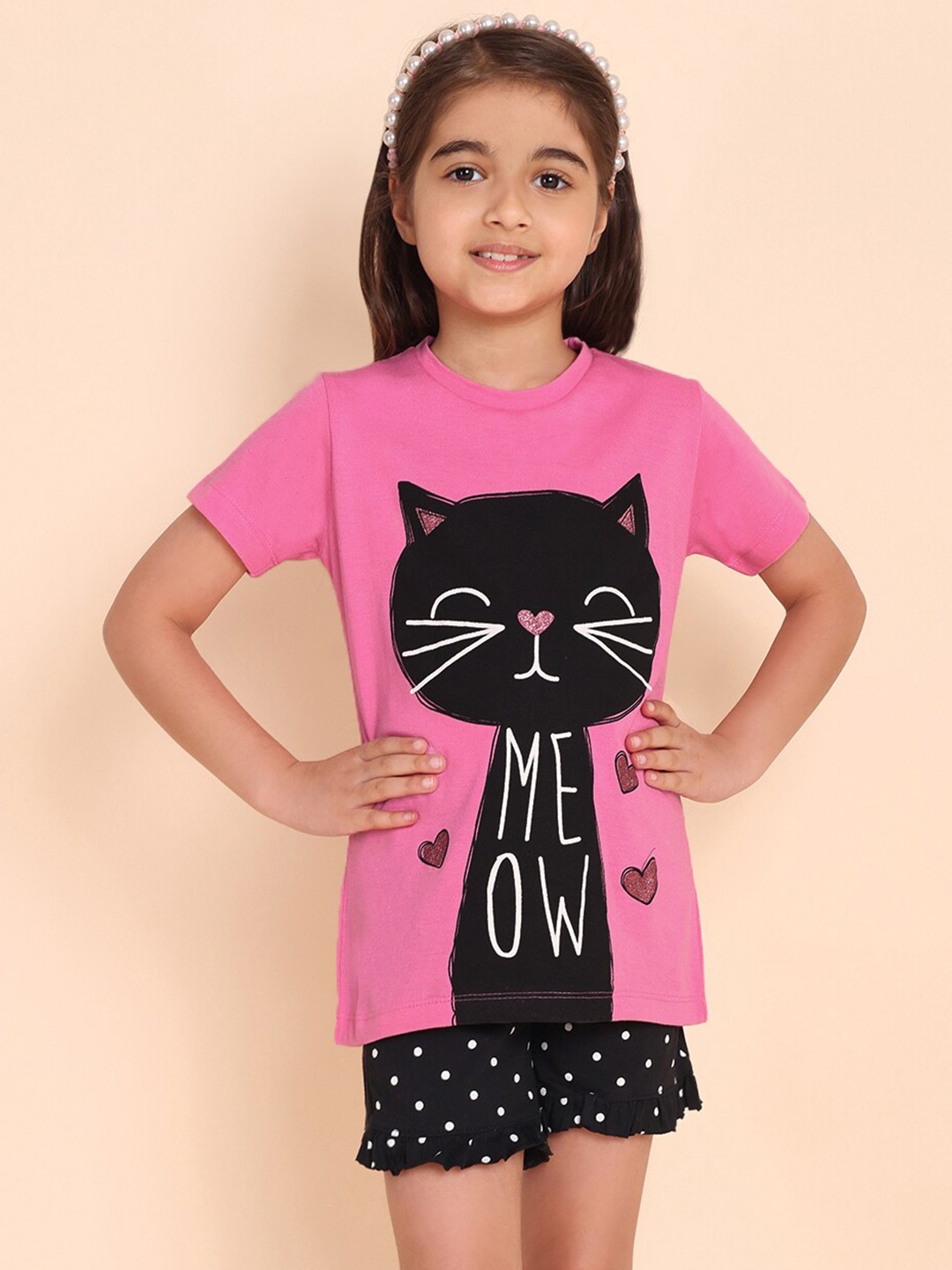 

YK Girls Printed T-shirt With Shorts, Pink