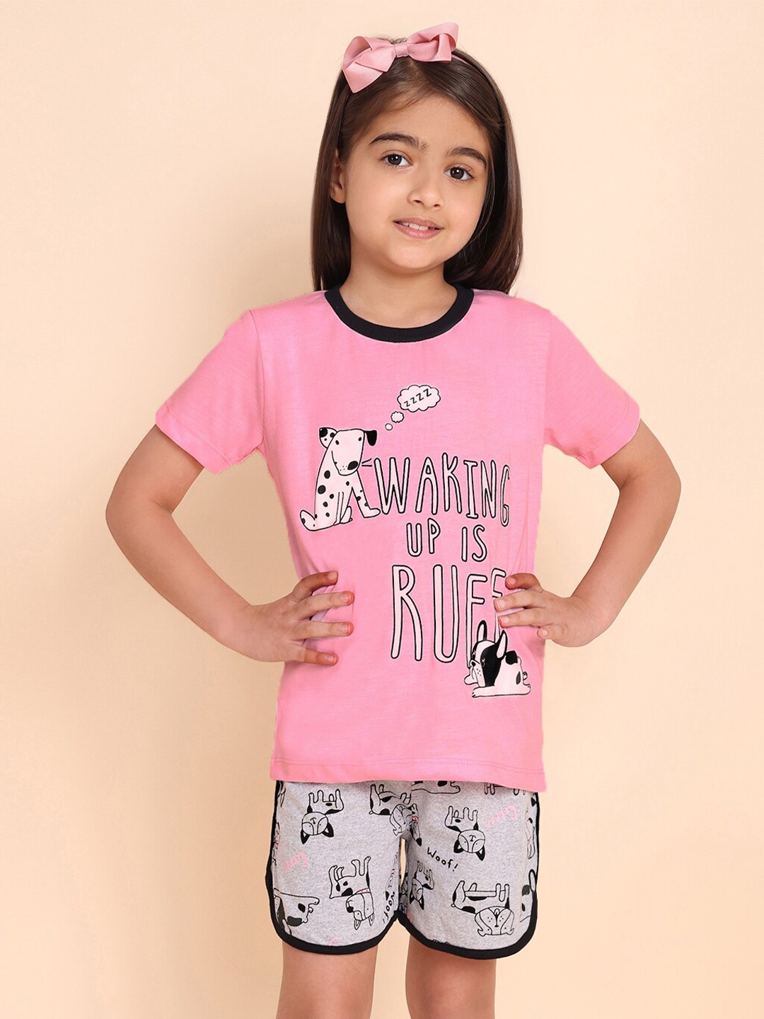 

YK Girls Printed T-shirt With Shorts, Pink