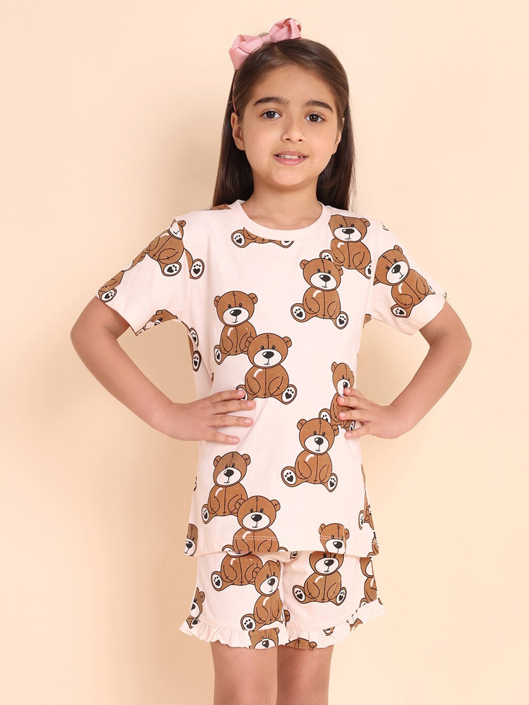 

YK Girls Printed T-shirt With Shorts, Pink