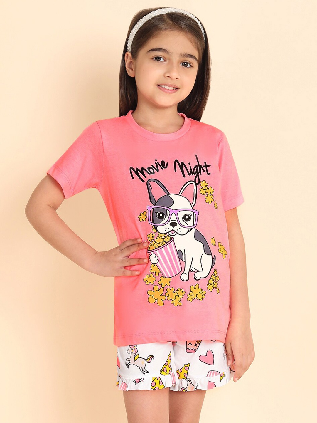 

YK Girls Printed T-shirt With Shorts, Pink