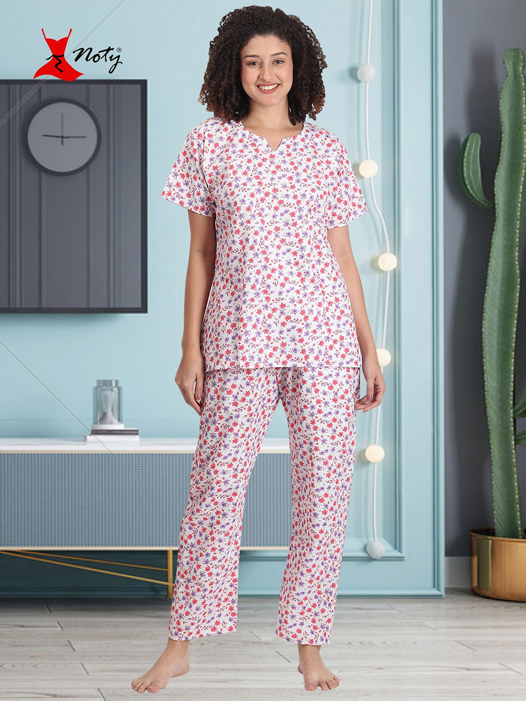 

Noty Floral Printed Night suit, White