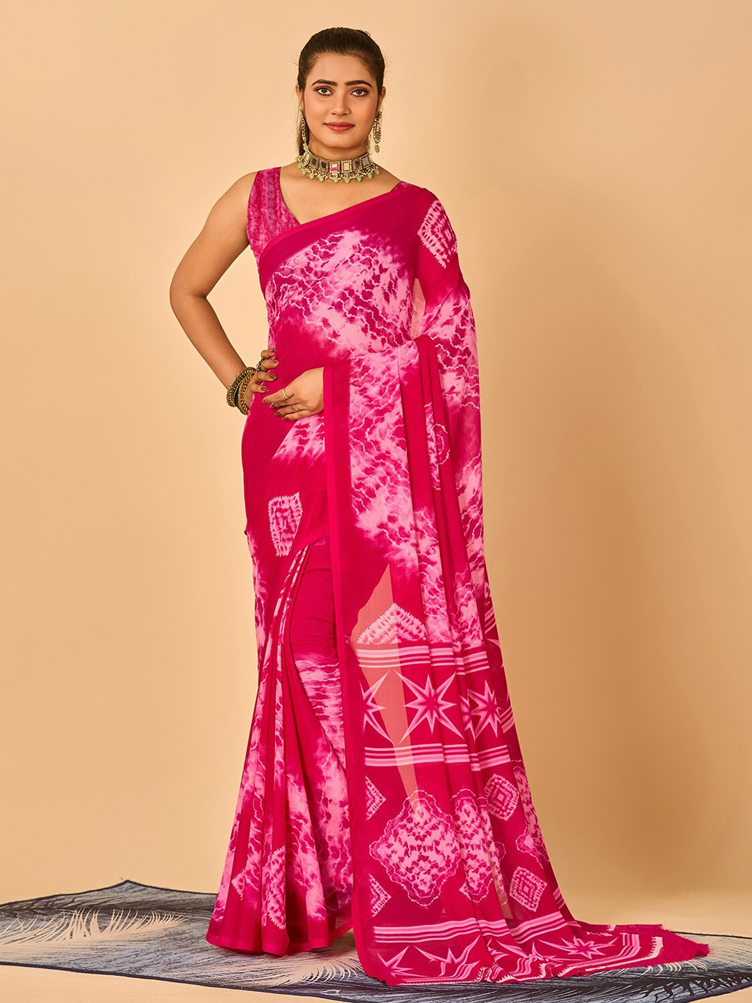 

NIRMAL CREATION Tie and Dye Pure Georgette Saree, Pink