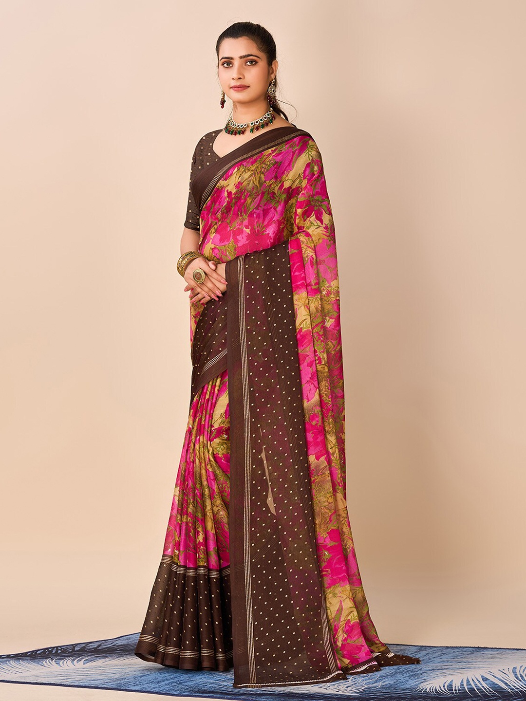 

NIRMAL CREATION Floral Printed Saree, Pink