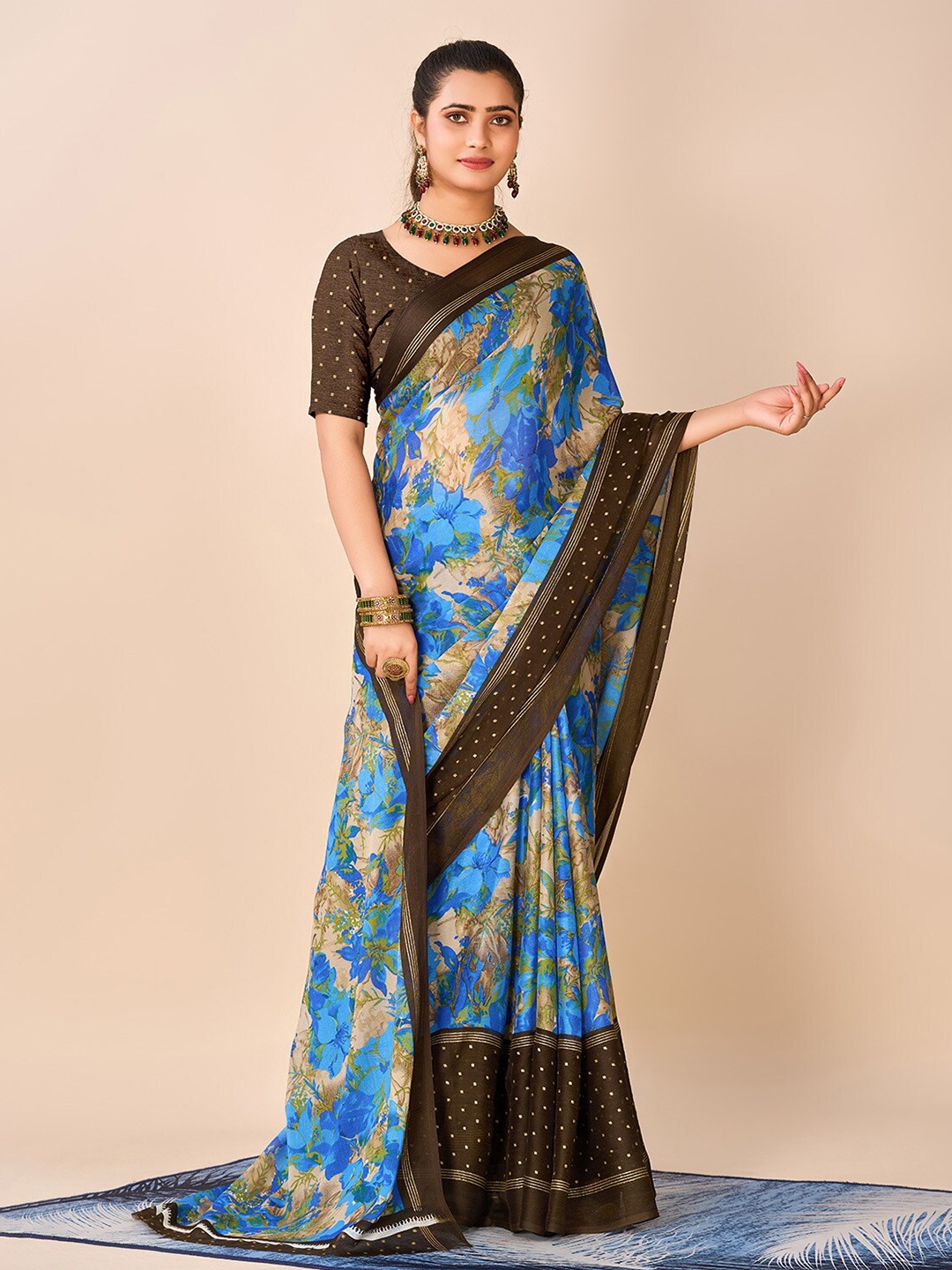 

NIRMAL CREATION Floral Printed Saree, Blue