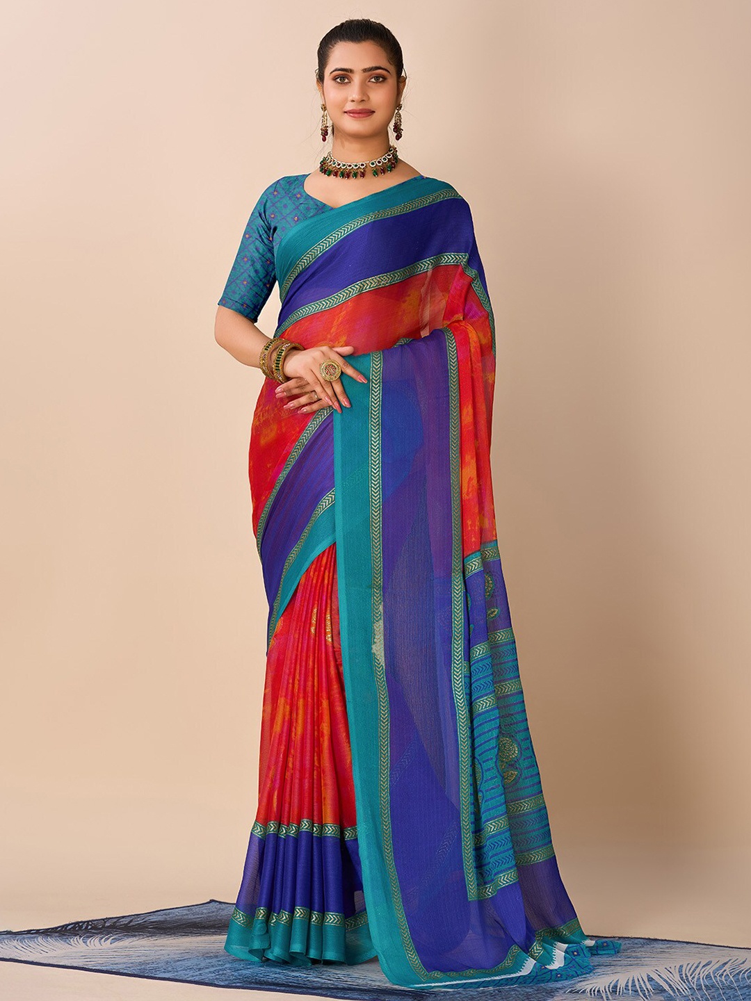 

NIRMAL CREATION Ethnic Motifs Printed Saree, Red