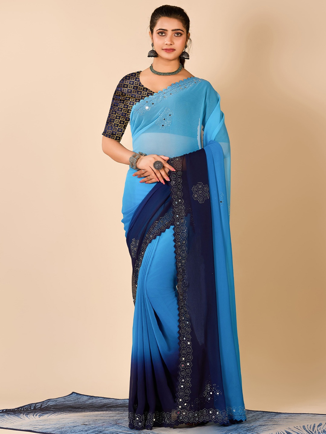 

NIRMAL CREATION Ombre Pure Chiffon Saree, Blue