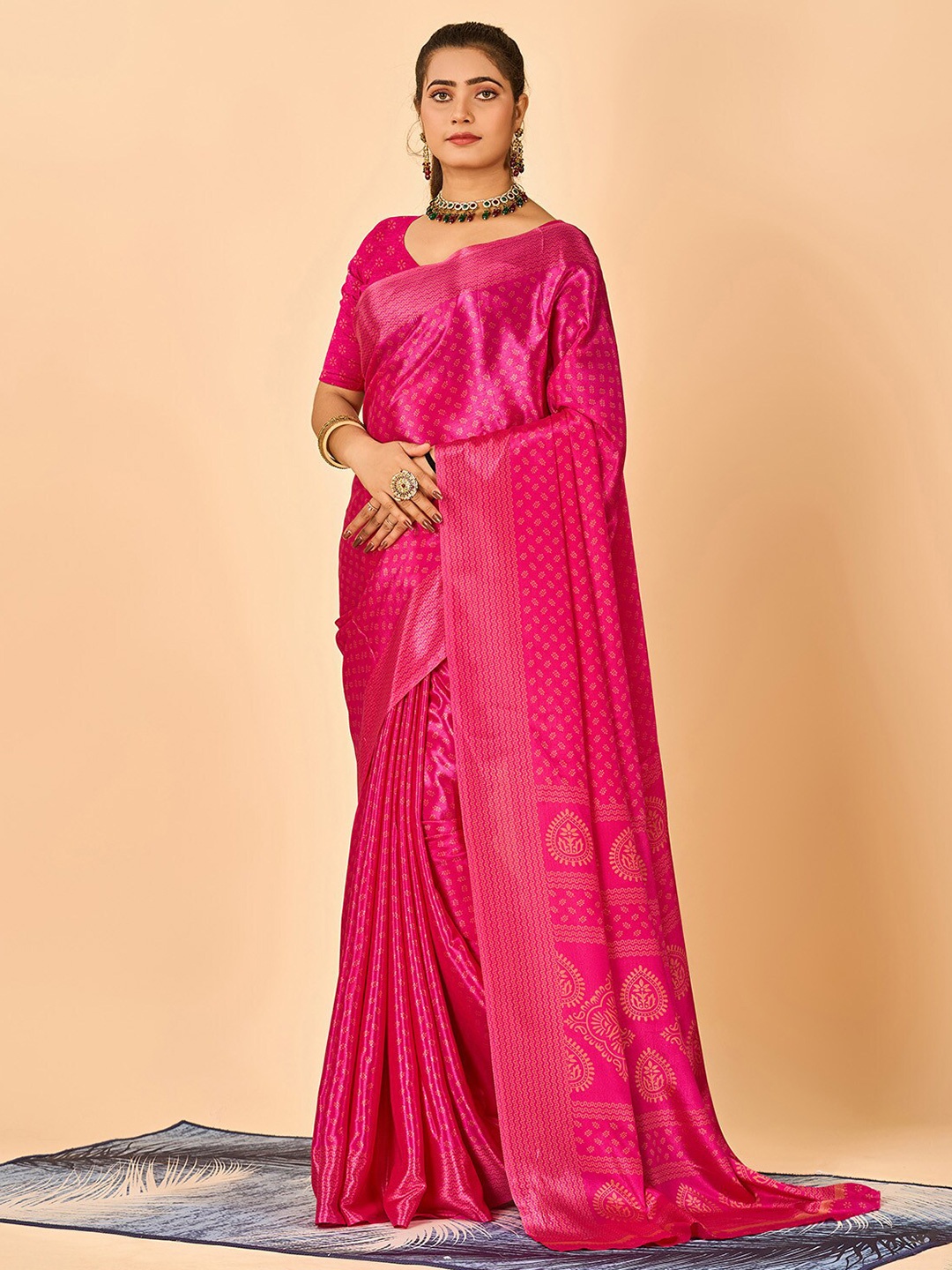 

NIRMAL CREATION Floral Printed Pure Crepe Saree, Rose