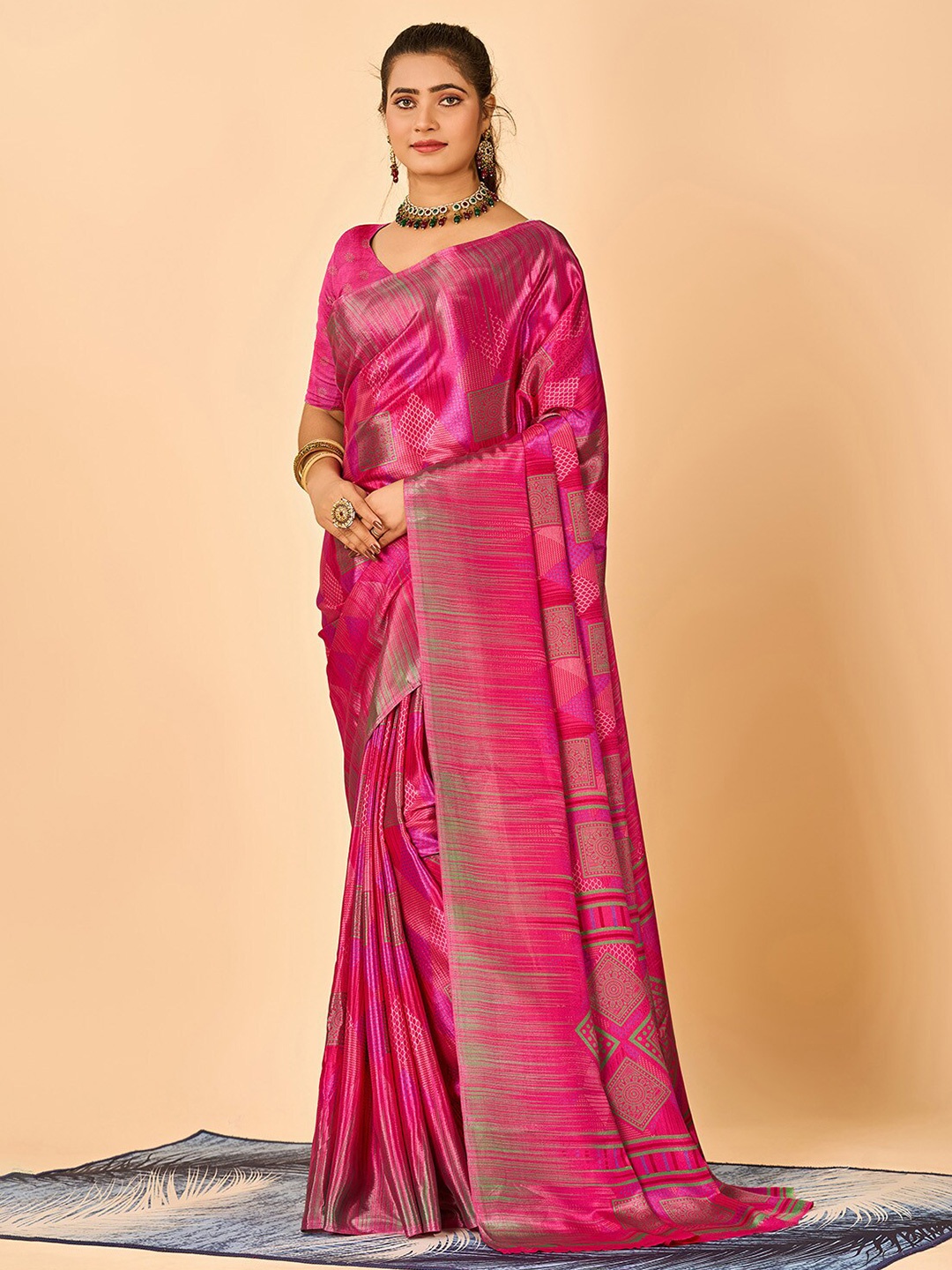 

NIRMAL CREATION Pure Crepe Saree, Rose