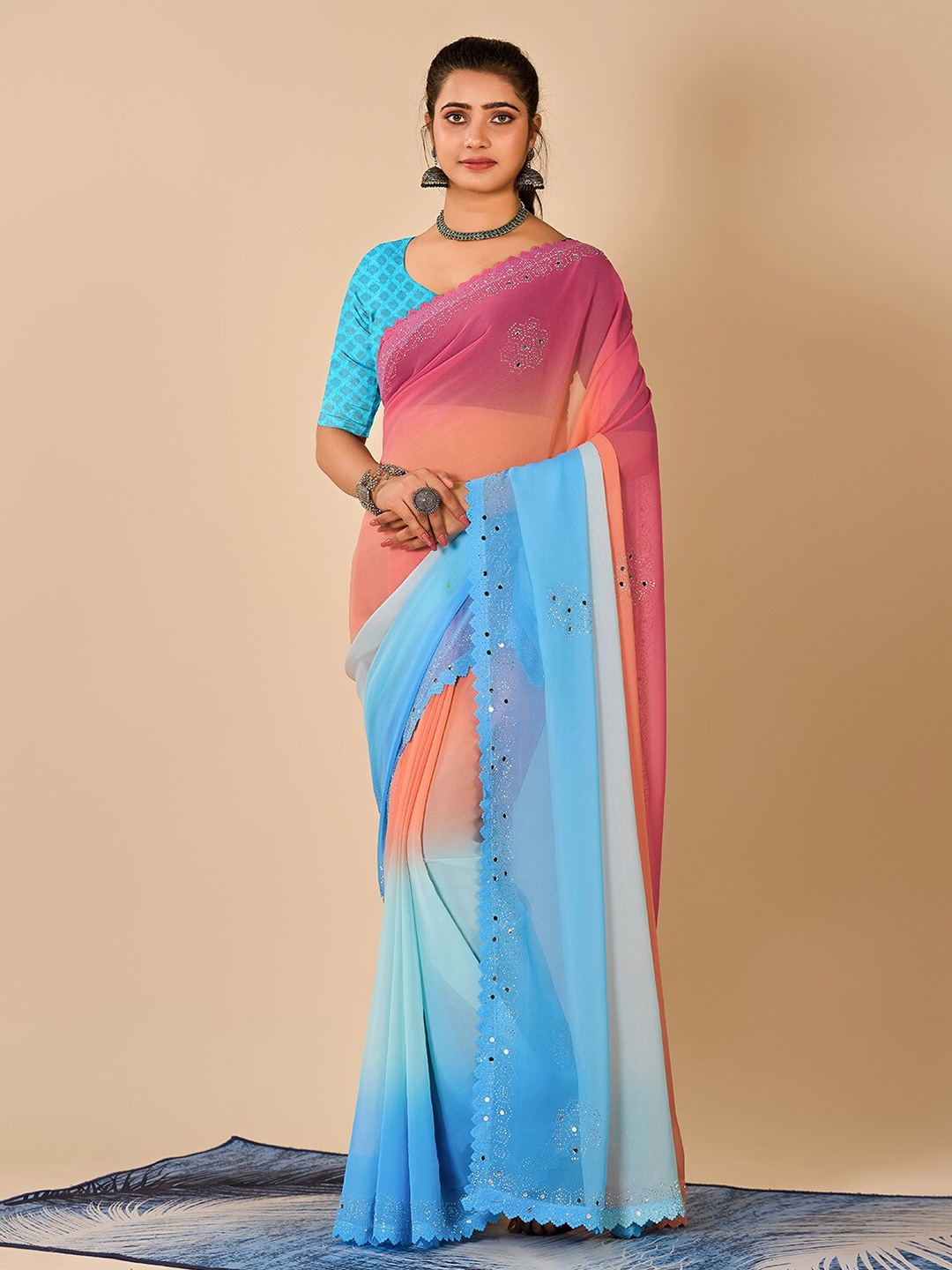 

NIRMAL CREATION Ombre Pure Chiffon Saree, Pink