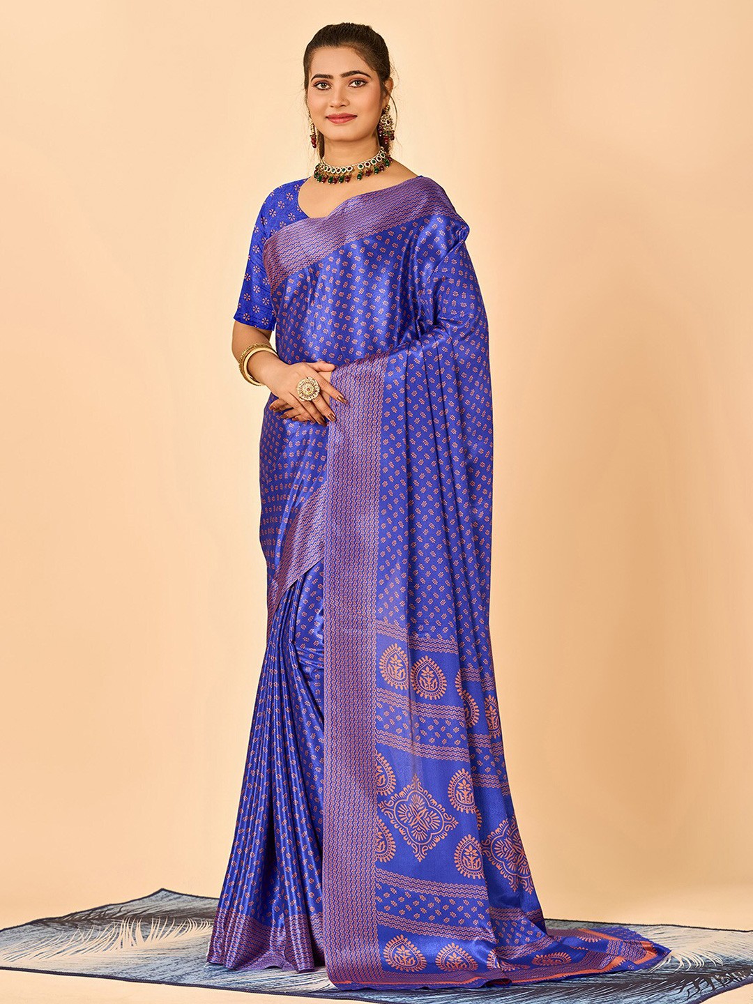 

NIRMAL CREATION Floral Printed Pure Crepe Saree, Blue