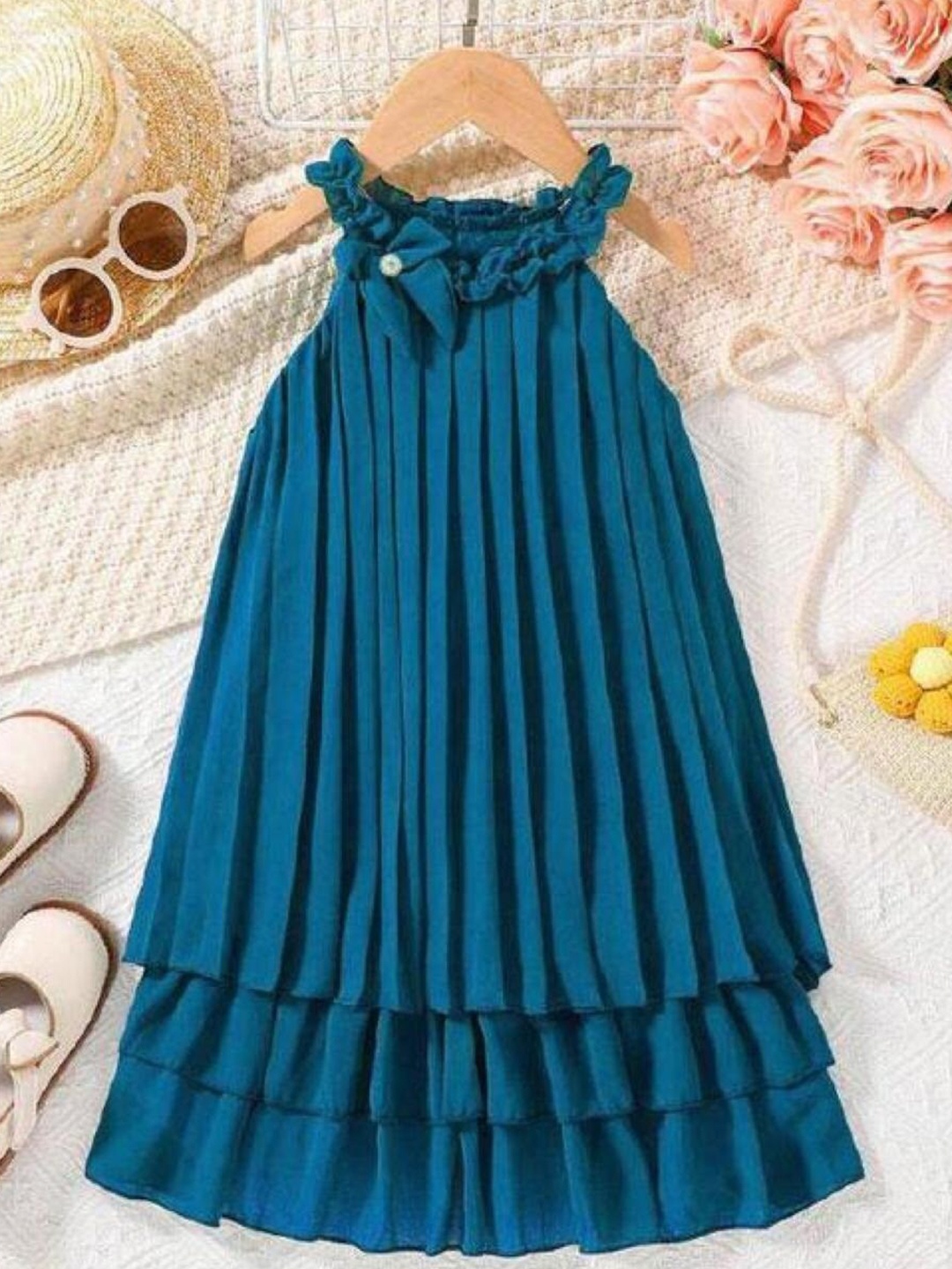 

BAESD Girls Round Neck A-Line Dress, Blue