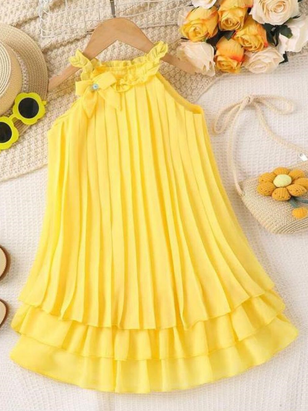 

BAESD Girls Round Neck Sleeveless A-Line Dress, Yellow