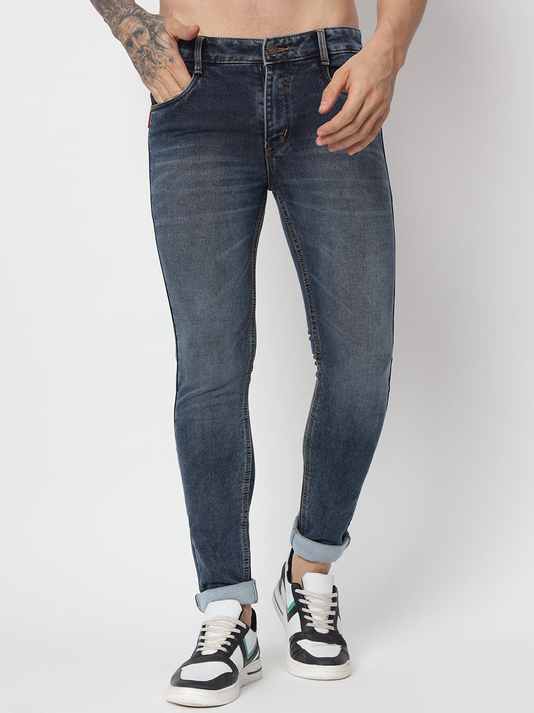 

BAESD Men Jean Skinny Fit High-Rise Light Fade Stretchable Jeans, Blue