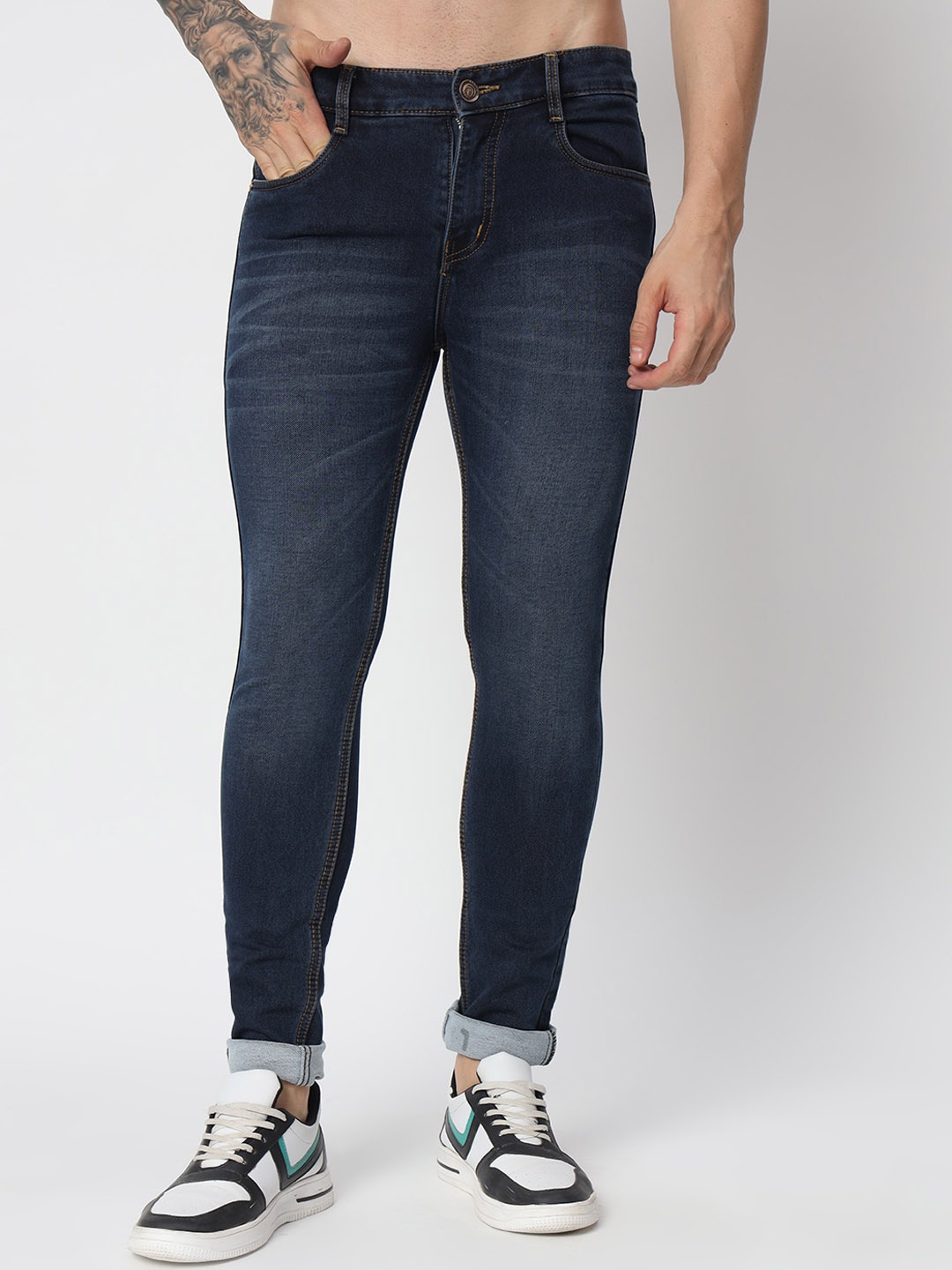 

AngelFab Men Jean Skinny Fit High-Rise Light Fade Cotton Denim Jeans, Blue
