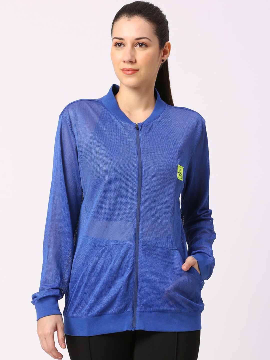 

Being Human Long Sleeves Stand Collar Bomber Jacket, Blue