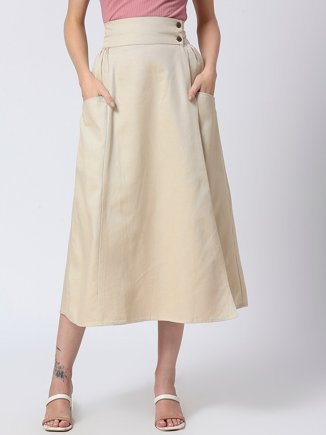 

Being Human Flared Midi Skirts, Beige