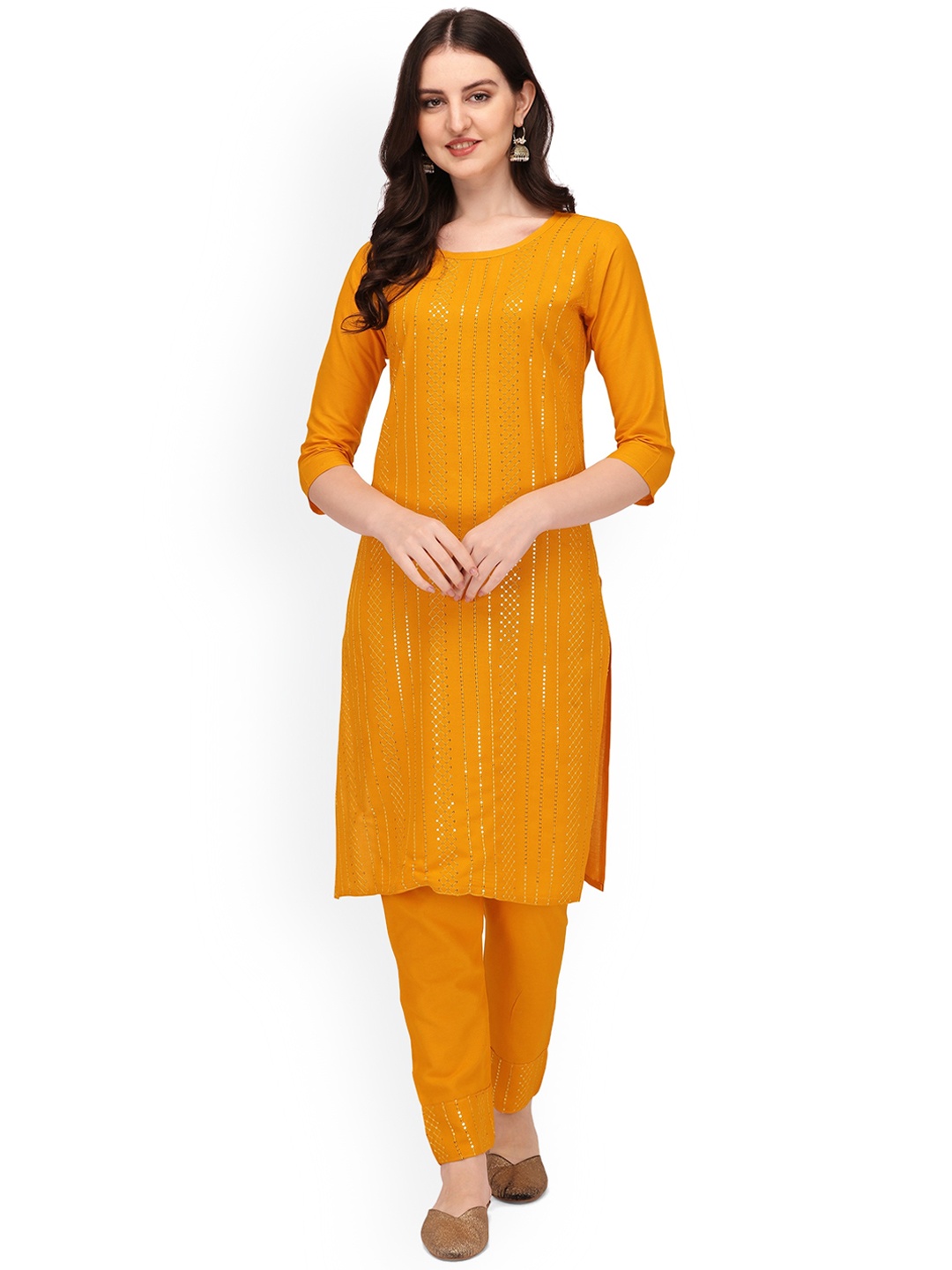 

BERISTON Embroidered Regular Sequinned Kurta & Trousers, Yellow