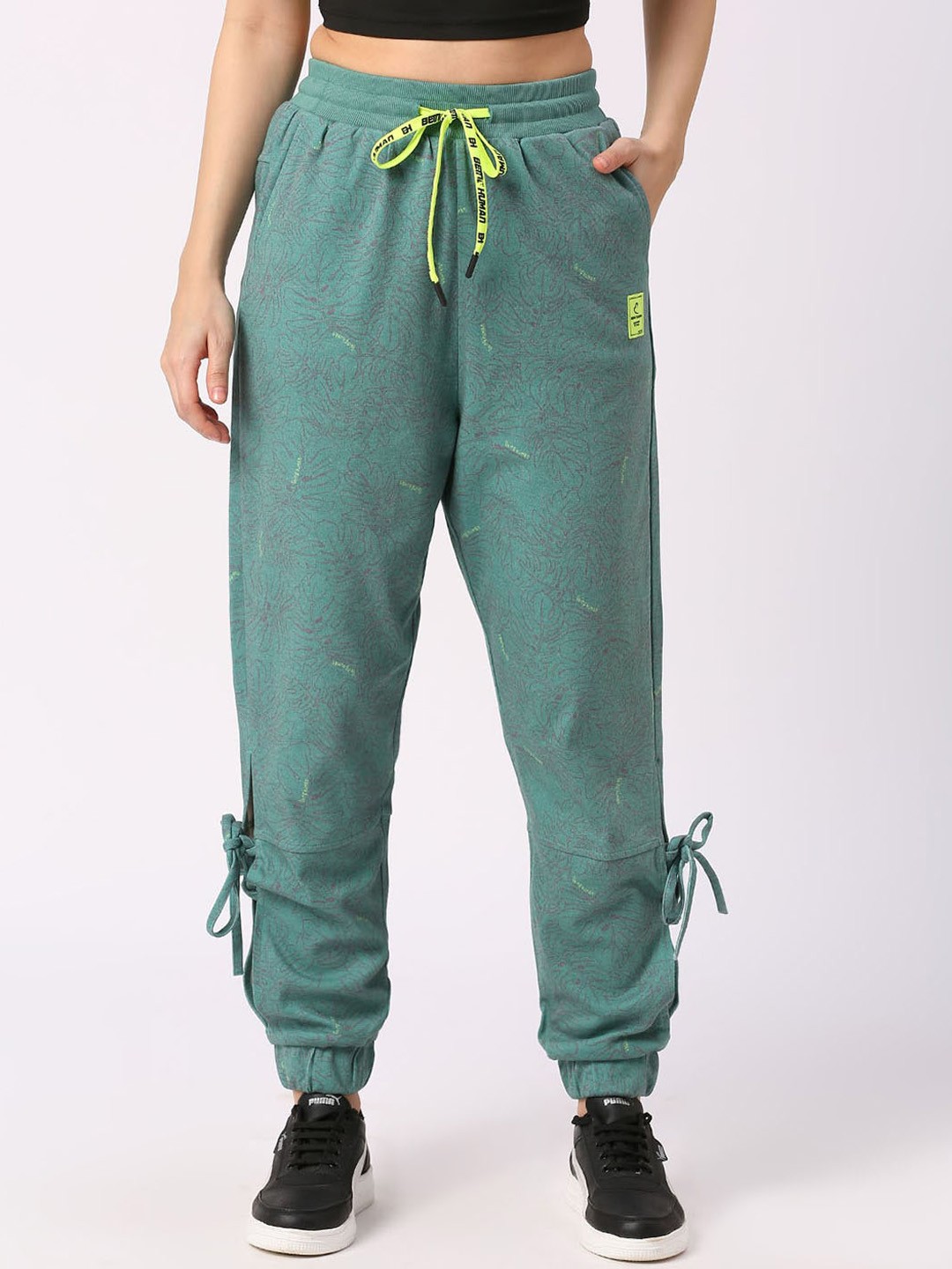 

Being Human Women Printed Mid Rise Joggers, Green