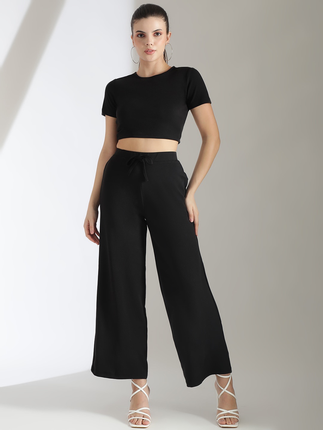 

Stylecast X Kotty Round Neck Crop Top With Trousers, Black