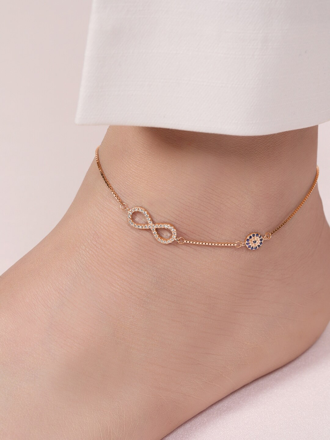 

Zavya 925 Pure Silver Rose Gold-Plated Artificial Stones Anklet