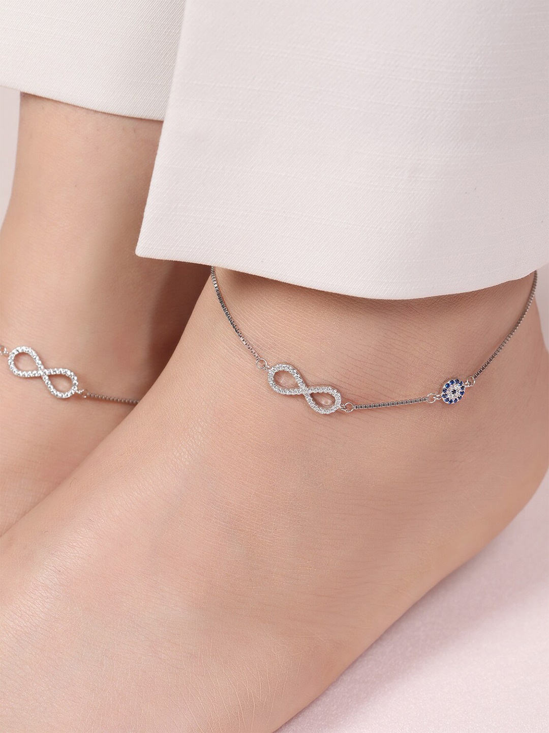 

Zavya 925 Pure Silver Rhodium-Plated Artificial Stones Anklet