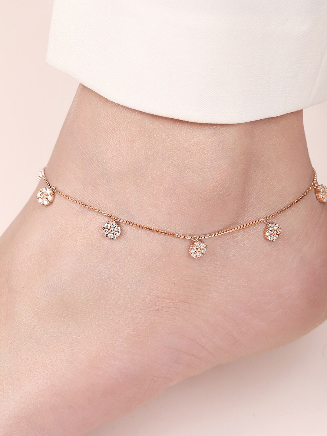 

Zavya 925 Sterling Silver Rose Gold-Plated Artificial Stones Anklet