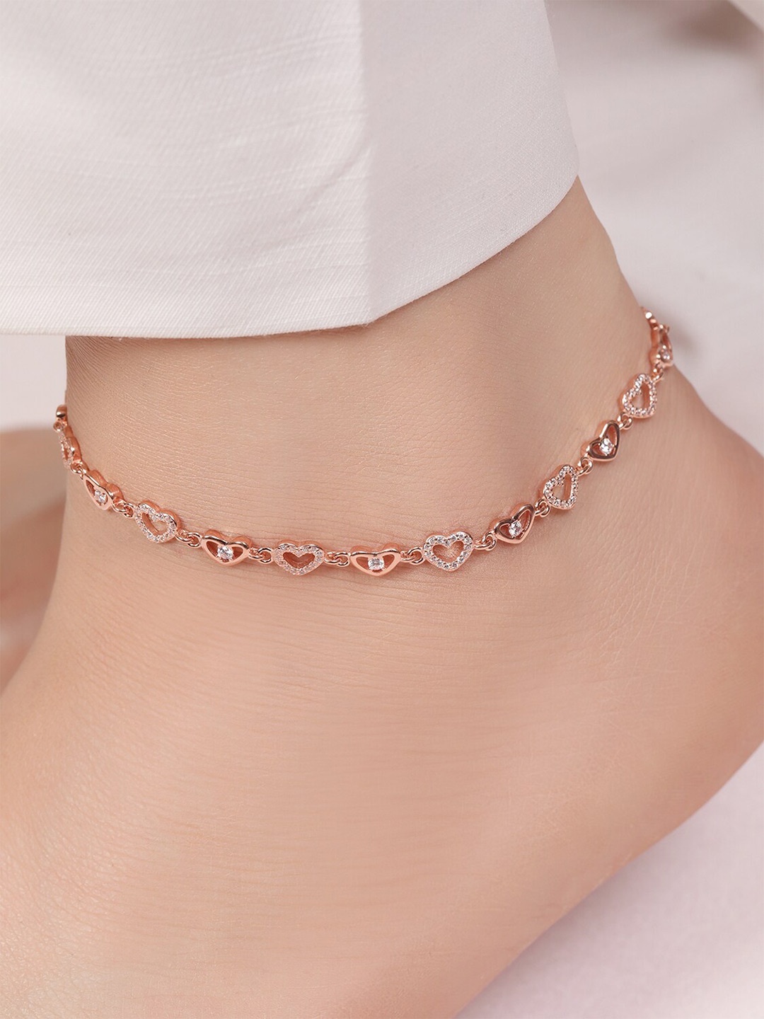 

Zavya 925 Pure Silver Rose Gold-Plated Artificial Stones Anklet