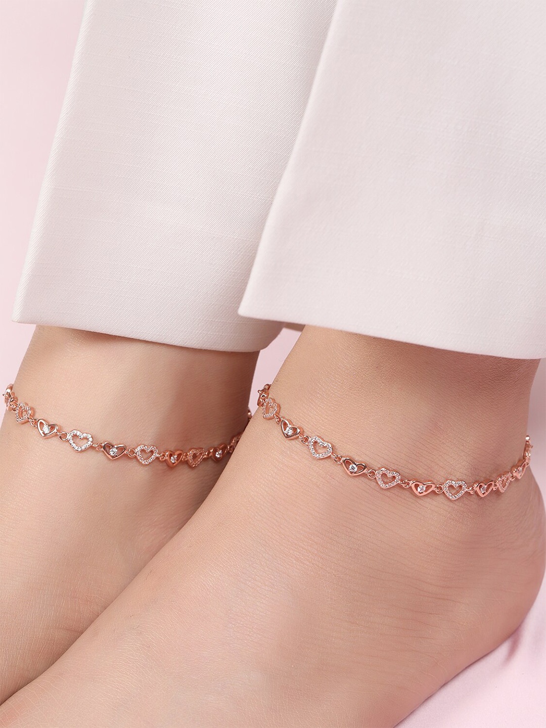 

Zavya 925 Pure Silver Rose Gold-Plated Artificial Stones Anklet