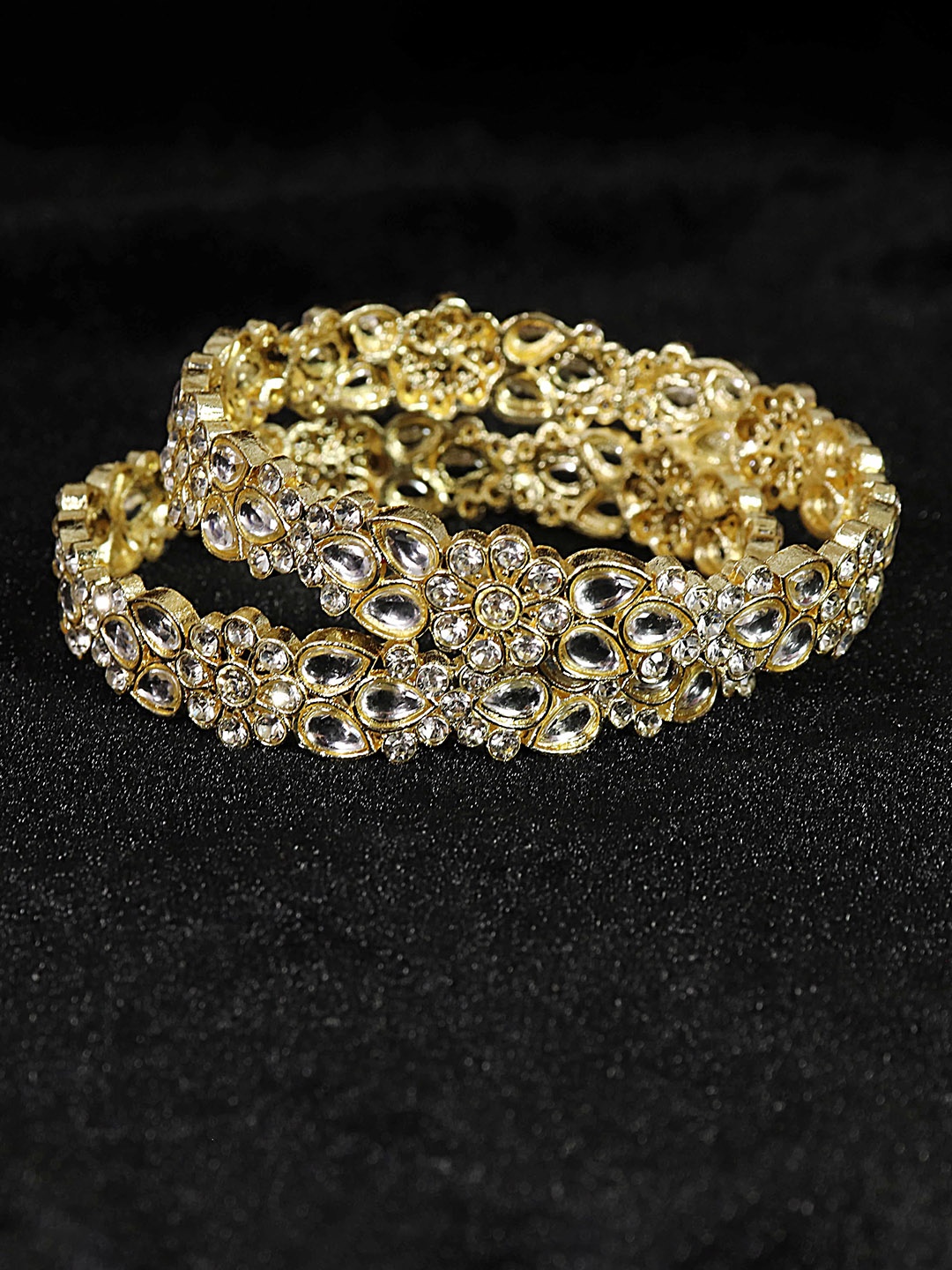 

NMII Set Of 2 Gold Plated Kundan & American Diamond Studded Bangles