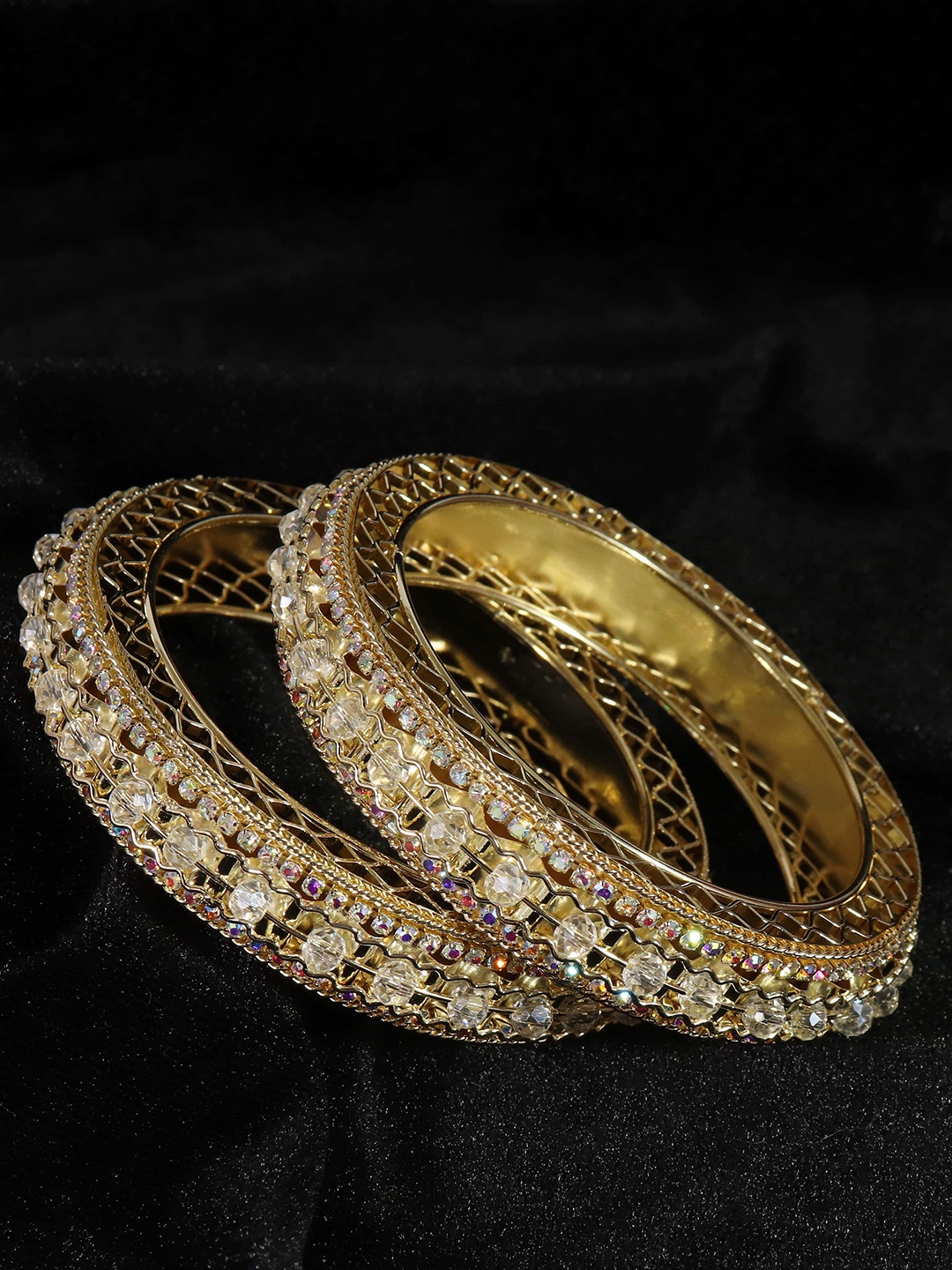 

NMII Set Of 2 Gold Plated American Diamond Studded & Beaded Bangles