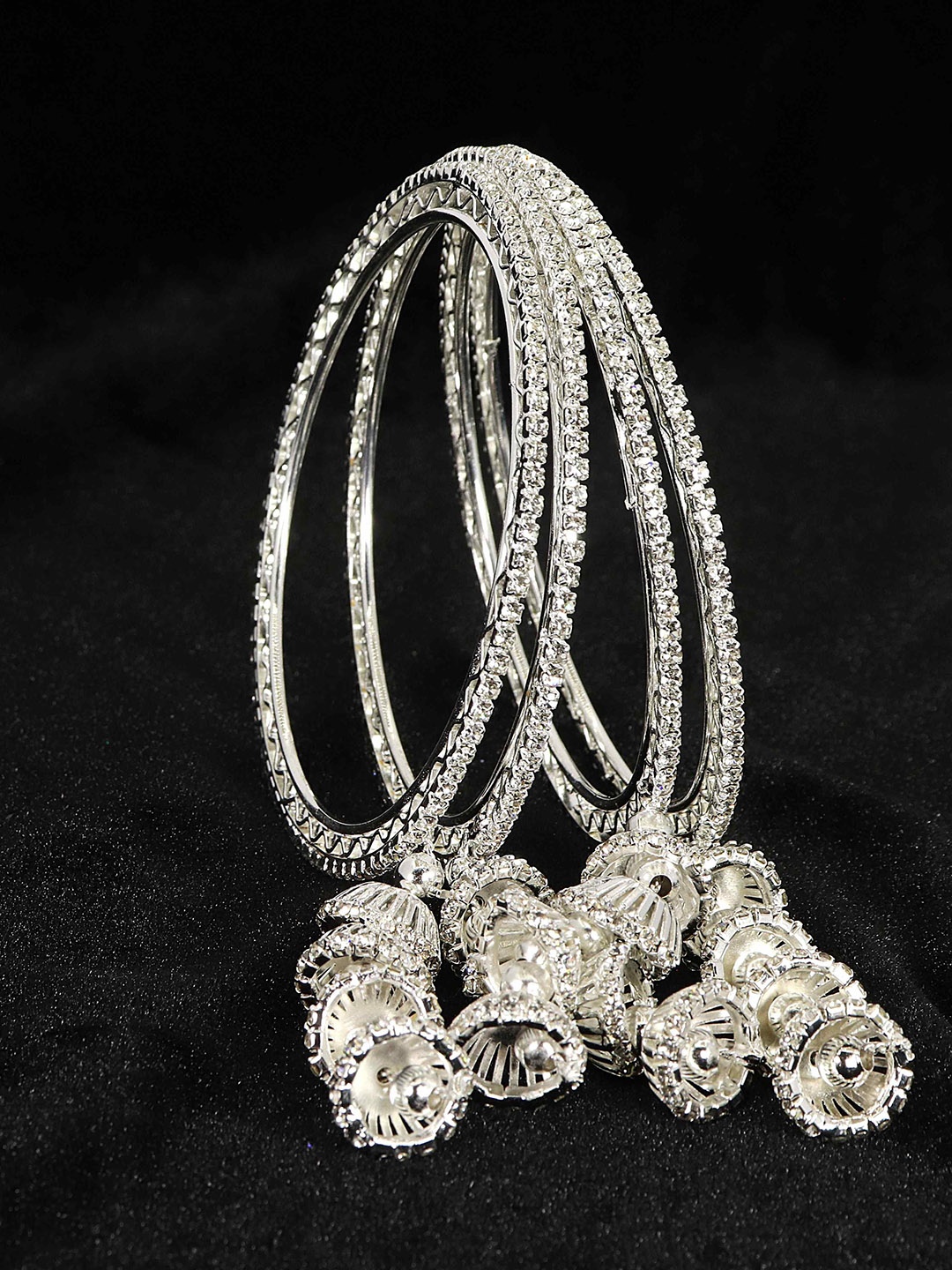 

NMII Set Of 4 American Diamond Studded Latkan Bangles, Silver
