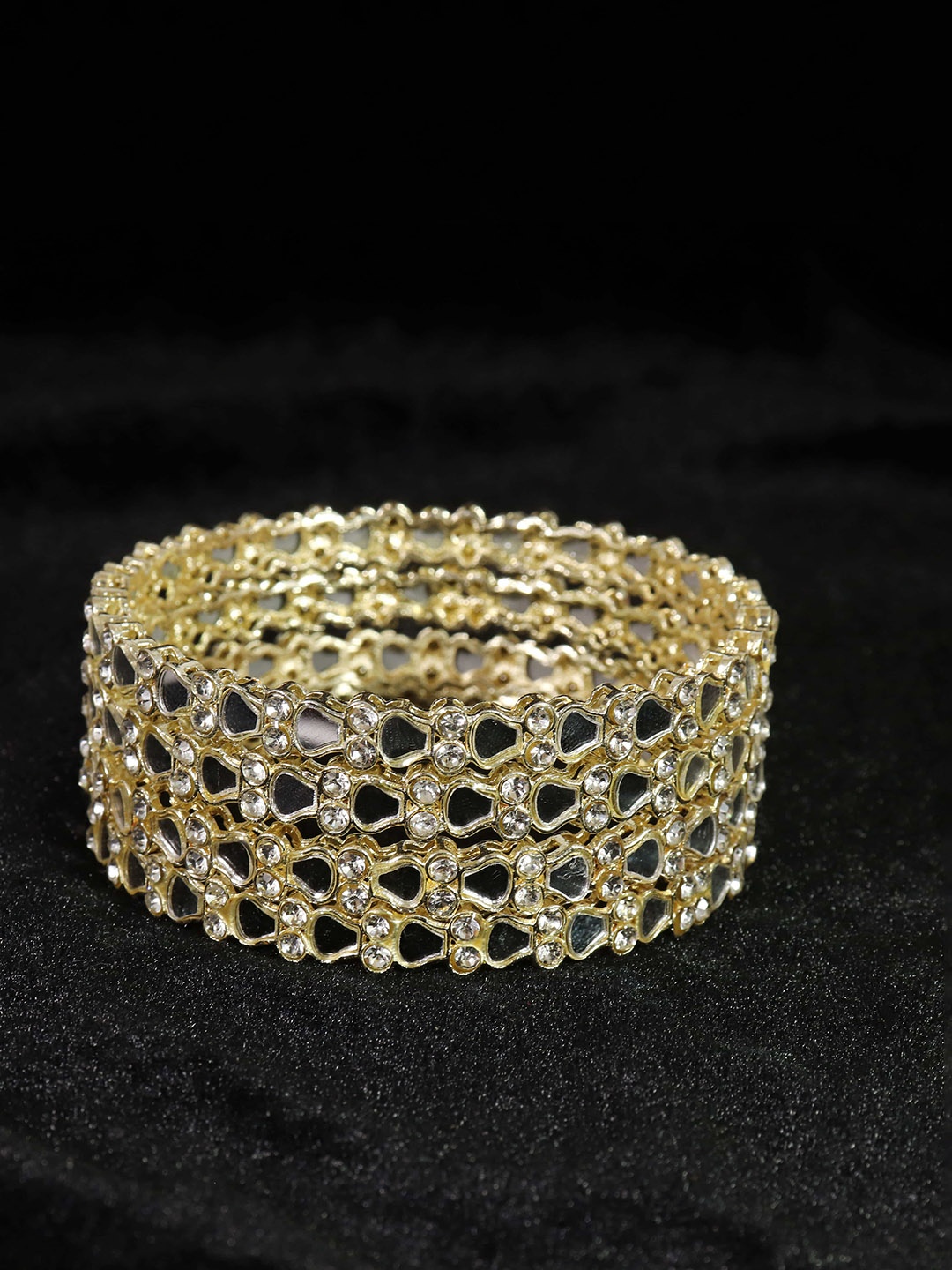 

NMII Set Of 4 American Diamond Studded & Mirror Work Bangles, Gold