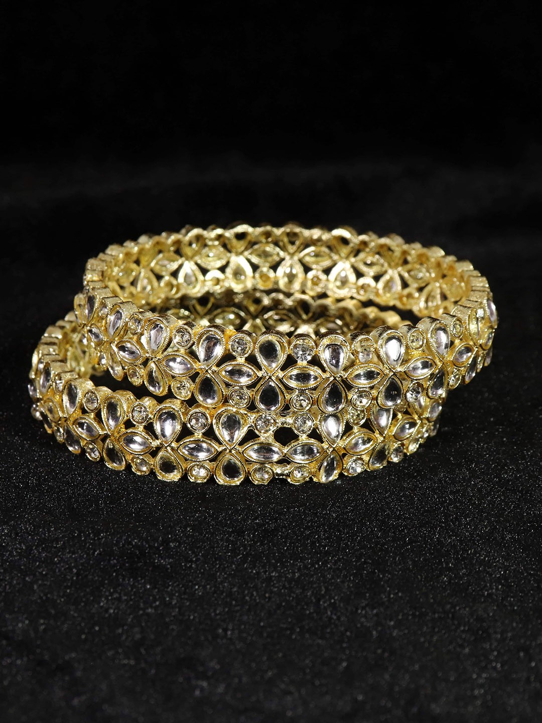 

NMII Set Of 2 Gold Plated Stone Studded Bangles, Silver