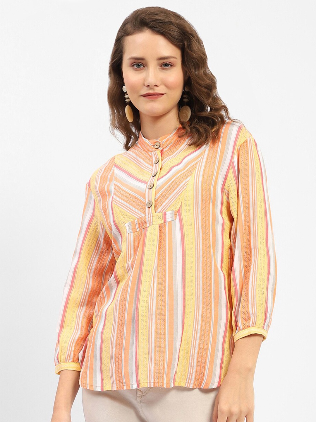 

Madame Striped Cotton Shirt Style Top, Orange