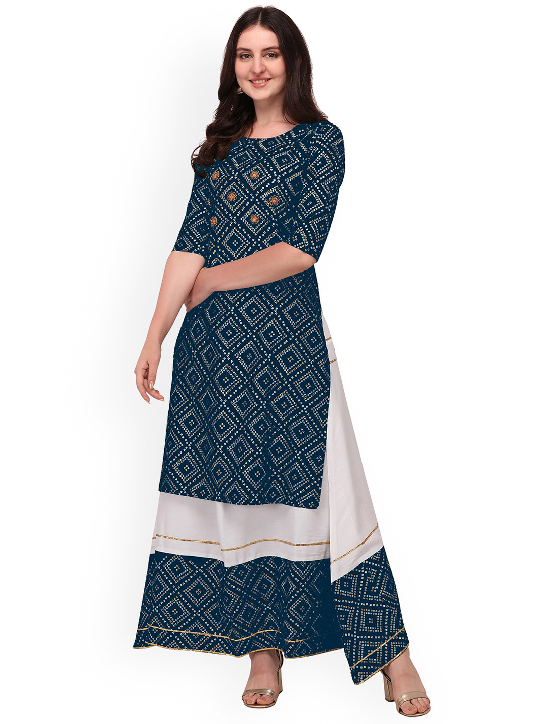 

BERISTON Geometric Printed Regular Kurta & Sharara, Blue