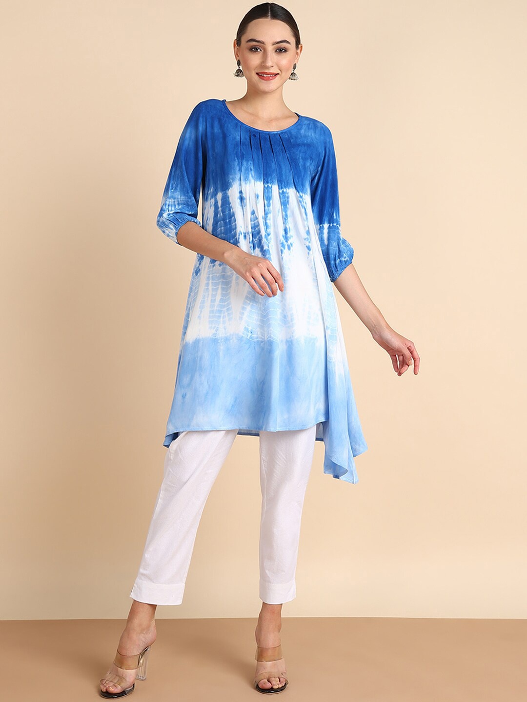

Maaesa Tie and Dye Dyed A-Line Dress, Blue