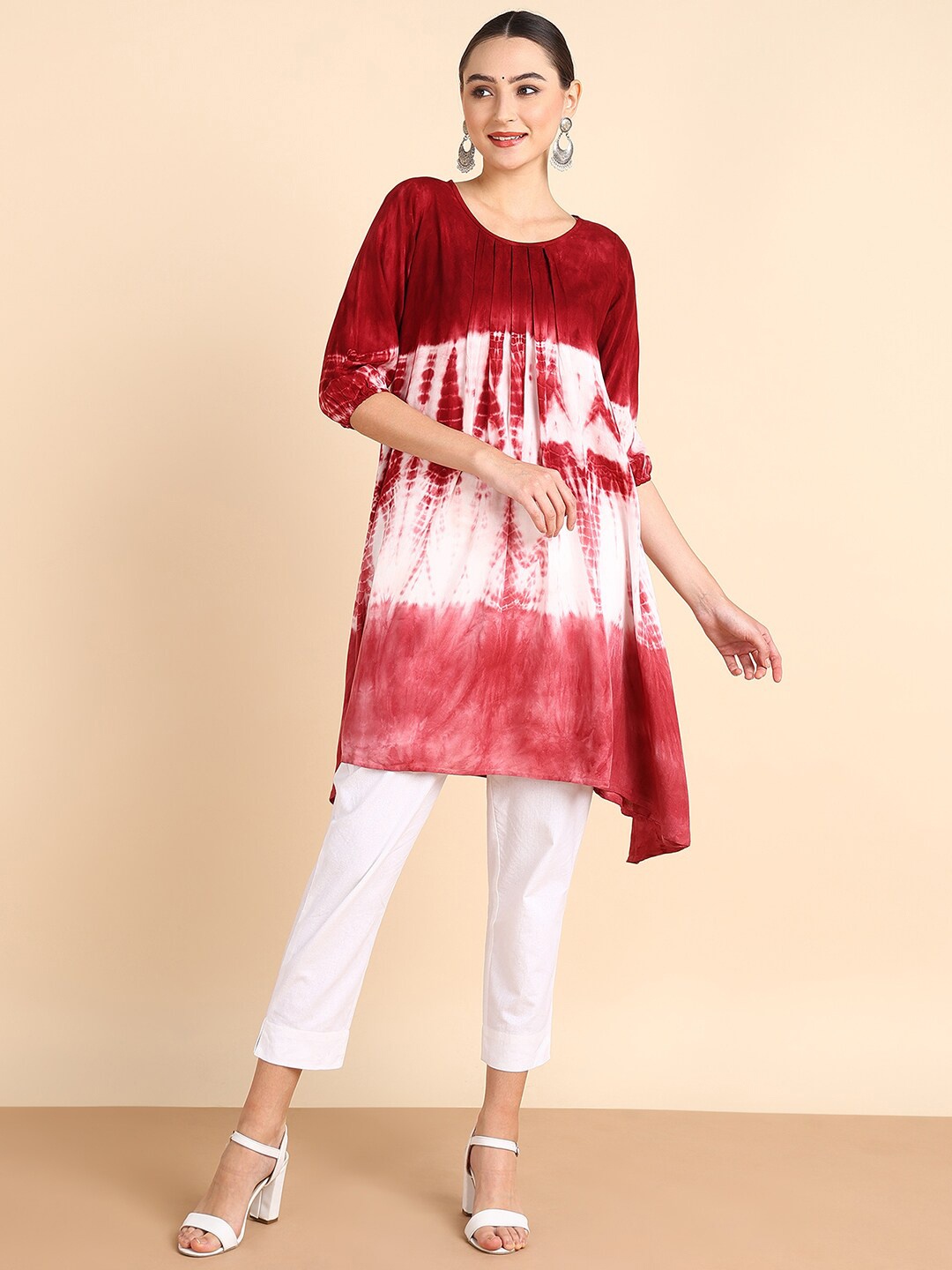 

Maaesa Tie and Dye Dyed A-Line Dress, Maroon