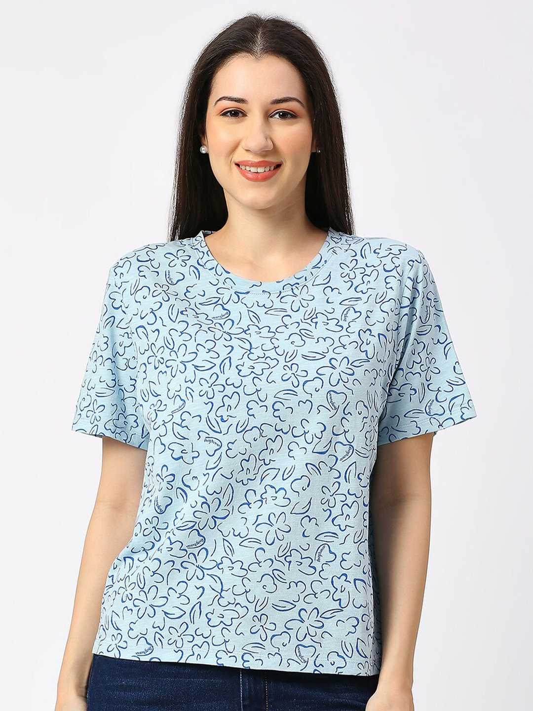 

Being Human Printed Drop-Shoulder Boxy Fit Cotton T-shirt, Blue