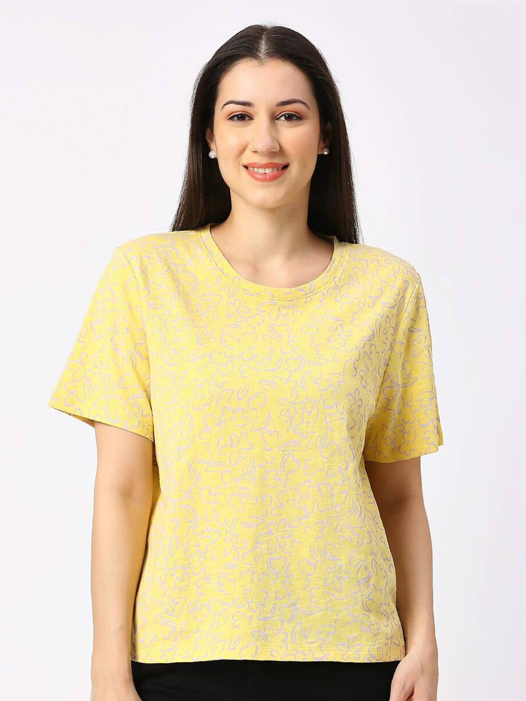 

Being Human Printed Drop-Shoulder Boxy Fit Cotton T-shirt, Yellow