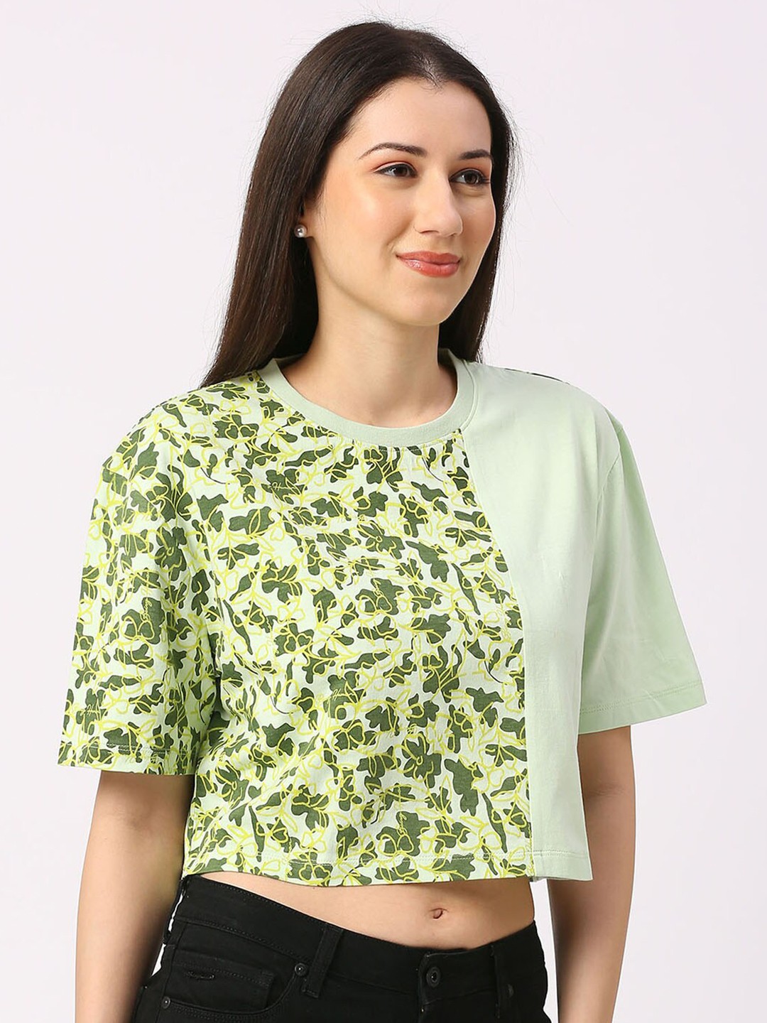 

Being Human Printed Round Neck Drop-Shoulder Sleeves Boxy Fit Cotton T-shirt, Green
